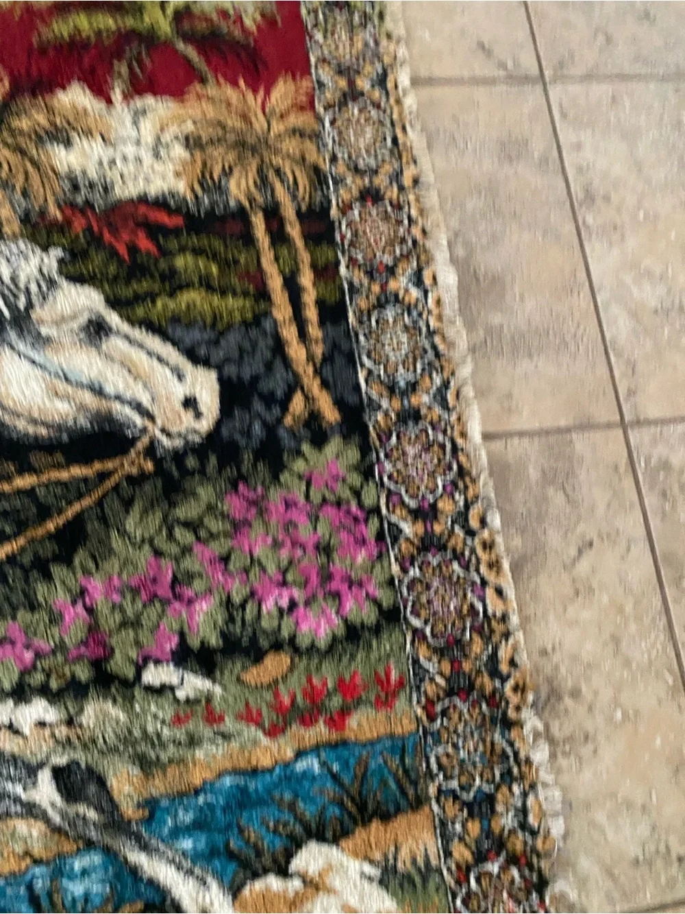 Vintage Arabian Nights Velvet Pictorial Tapestry Wall Hanging Rug Large 68”x46”